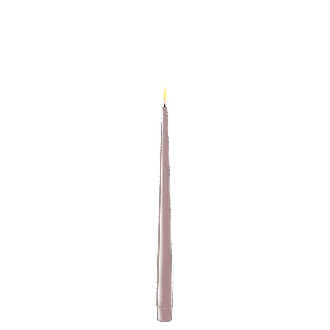 Shiny rose-colored LED dinner candle from Cornucopia Home and Gift, elegant deluxe home art for table decor.
