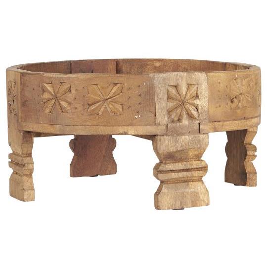 IB Laursen mango wood carved tray with decorative feet, featuring intricate designs, ideal for serving or display.