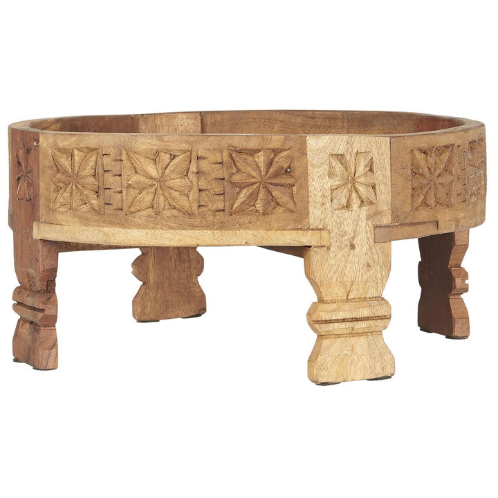Decorative mango wood carved tray on feet by IB Laursen, featuring intricate patterns and a sturdy design for serving or display.