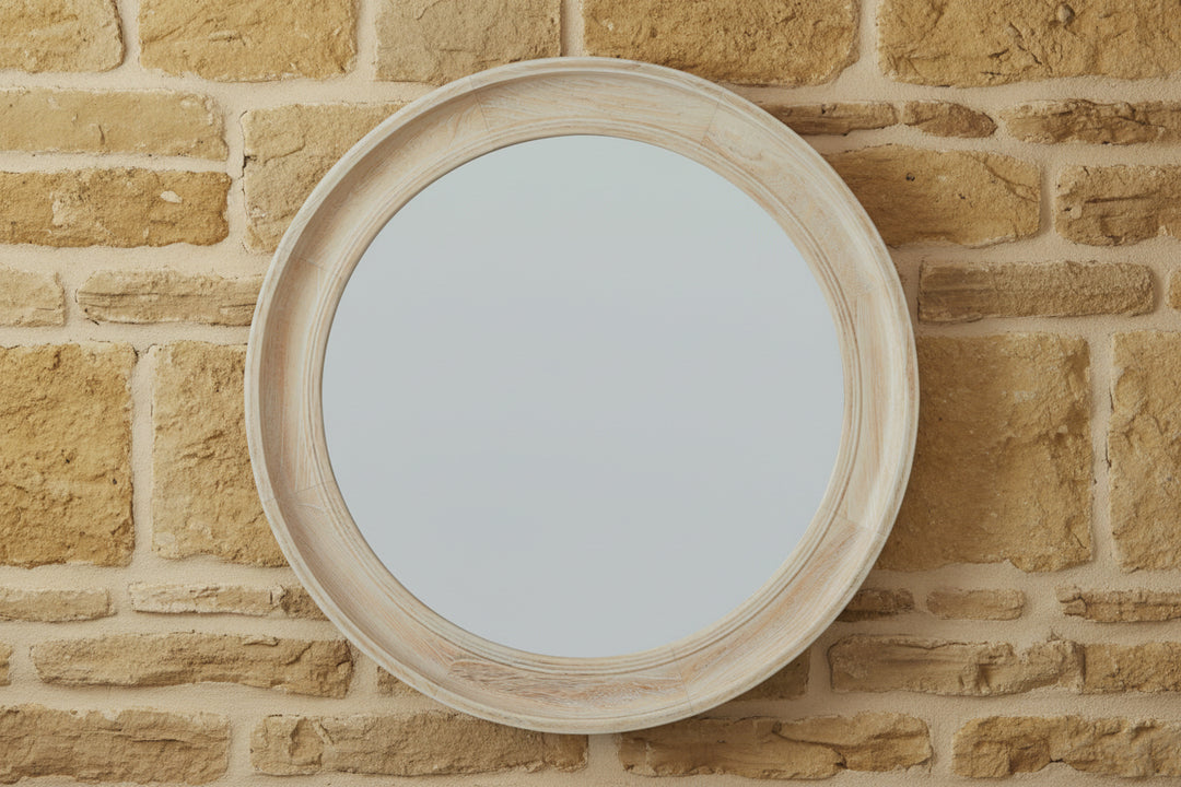Washed Wood Round Mirror