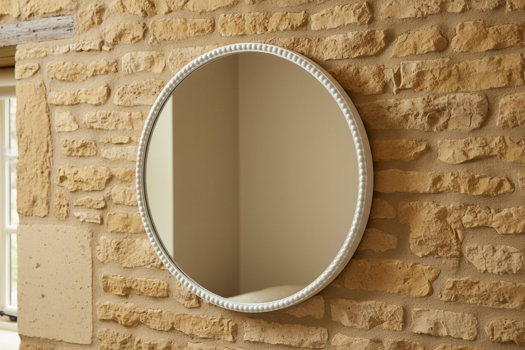 Washed Wood Framed Beaded Mirror