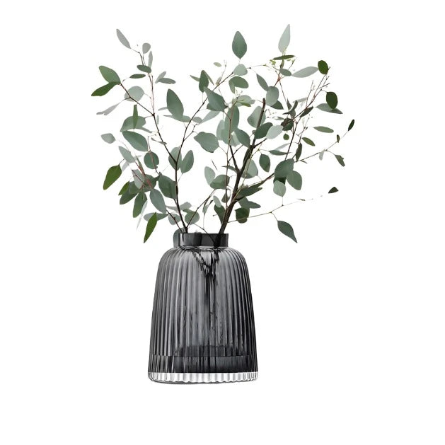 Grey Pleat Vase by LSA International, 26cm tall, with elegant pleated design for decorative display.