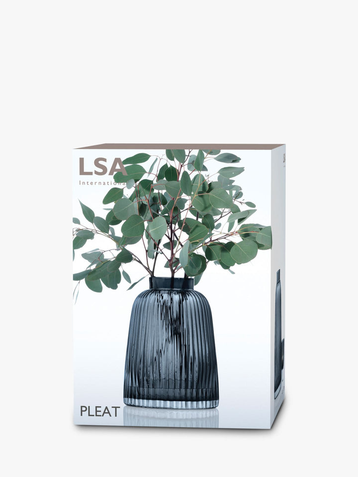 Grey LSA International Pleat Vase, 26cm tall, with a textured pleated design, displayed on a neutral background.