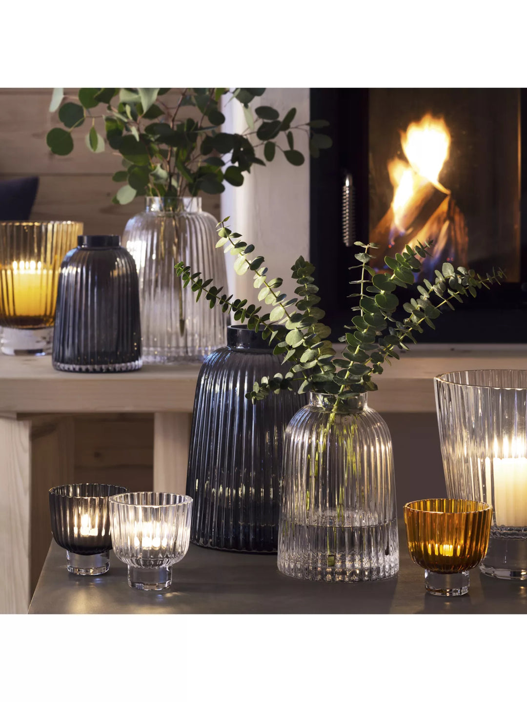 Gray Pleat Vase by LSA International, 26cm tall with a textured pleated design, perfect for modern home decor.