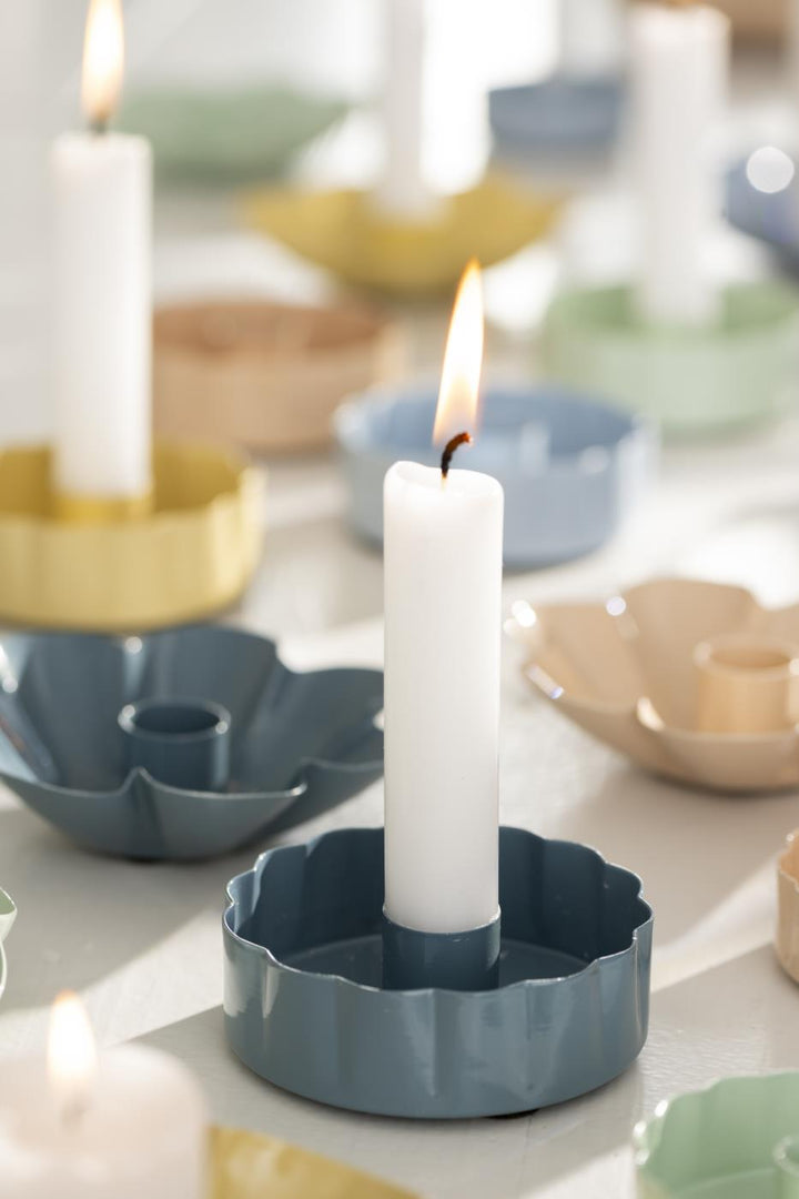IB Laursen Cornflower Blue Wavy Edge Candle Holder from the Summer collection, featuring a rustic design and wavy rim detail.