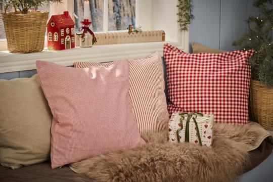 Red striped cushion cover from IB Laursen Christmas collection, Ingrid style, by Cornucopia Home and Gift, featuring festive holiday design.