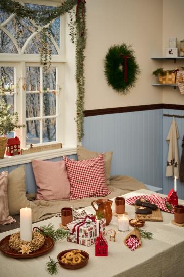 Red striped Christmas cushion cover from IB Laursen, Ingrid collection, by Cornucopia Home and Gift, featuring festive holiday design.