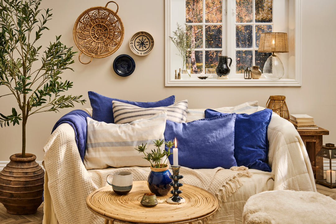 Indigo Stonewashed Velvet Cushion Cover