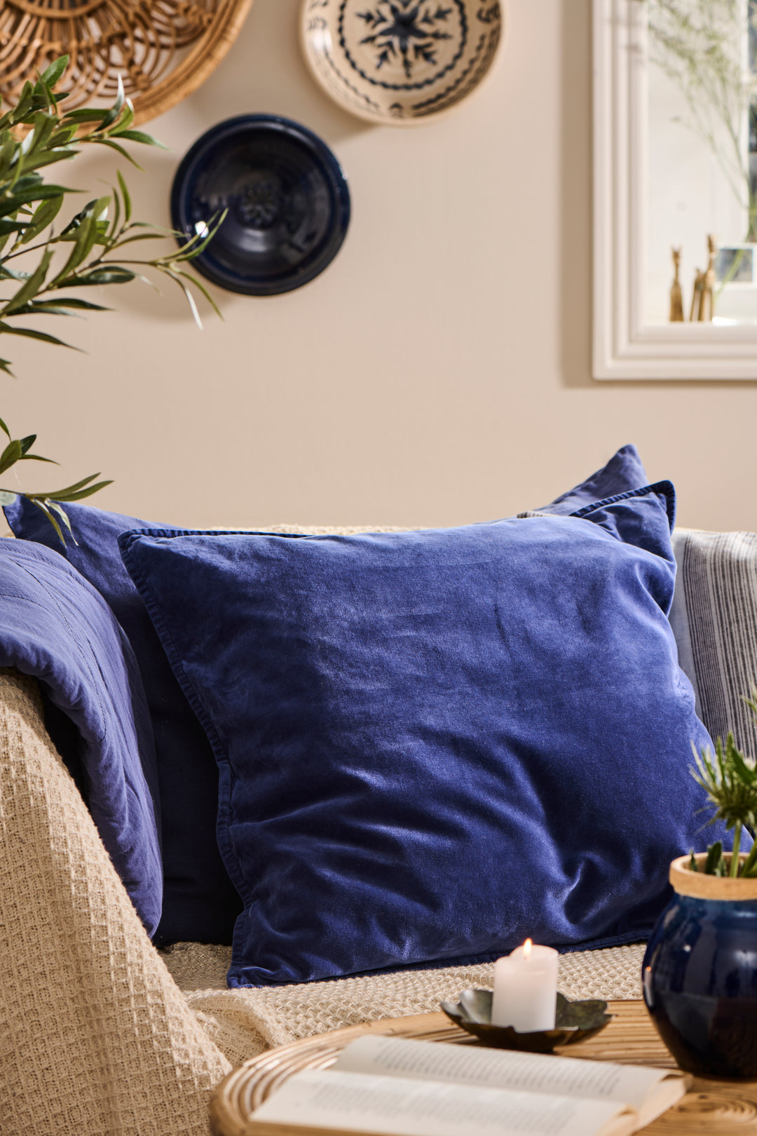 Indigo Stonewashed Velvet Cushion Cover