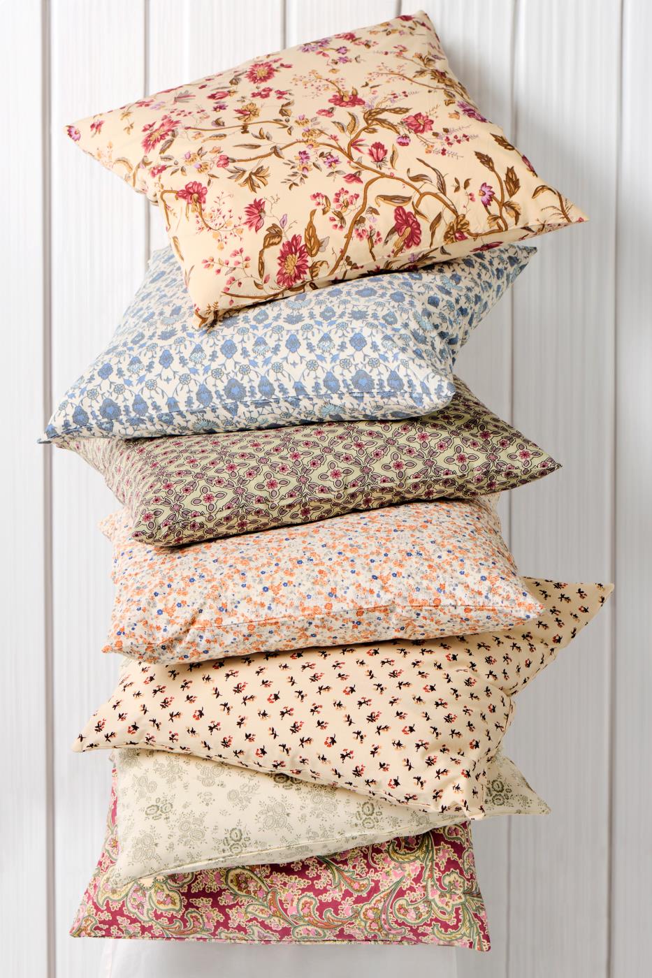 IB Laursen Angela natural cotton cushion with blue pattern, perfect for summer decor from Cornucopia Home and Gift.