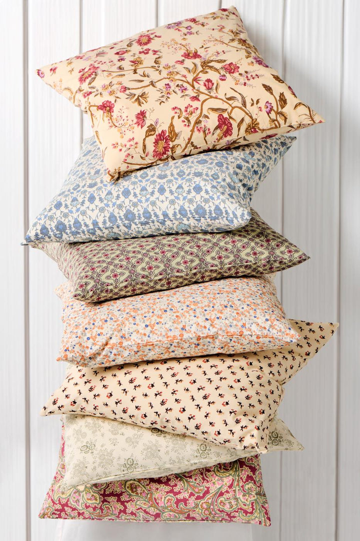 IB Laursen Angela natural cotton cushion with blue pattern, perfect for summer decor from Cornucopia Home and Gift.