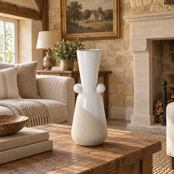 White and Sand Ceramic Vase - 36cm