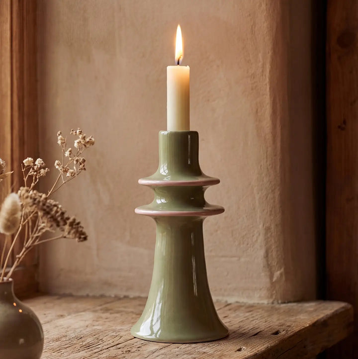 Stoneware Candlestick Holder - Green