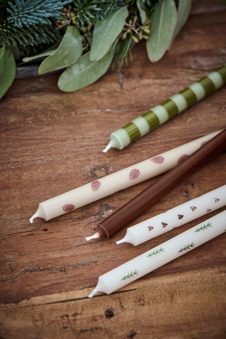 Striped Taper Candle - Olive Green and Light Green