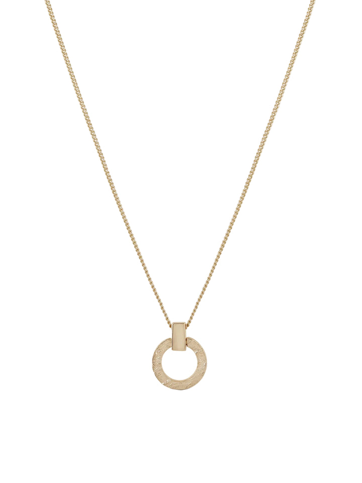 Palm Gold Textured Open Disc Pendant Necklace