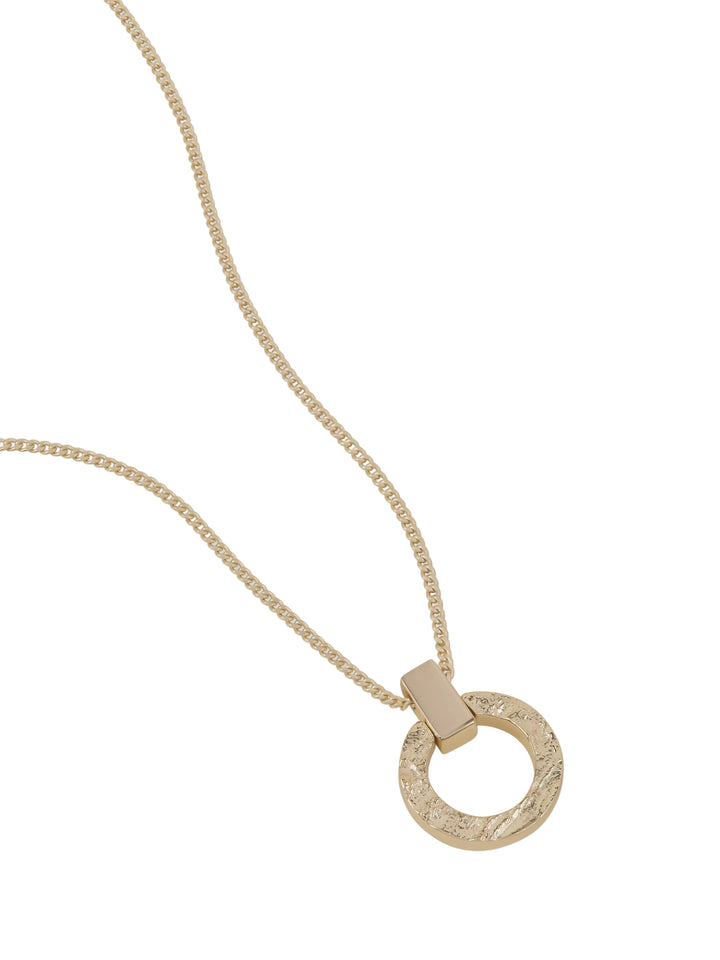 Palm Gold Textured Open Disc Pendant Necklace