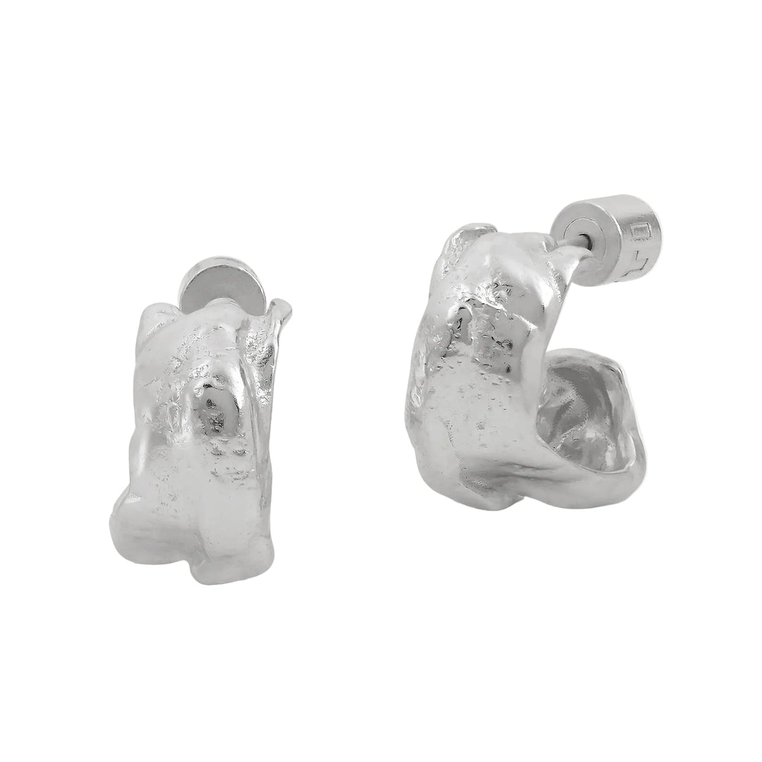 Wax Silver Textured Hoop Earrings