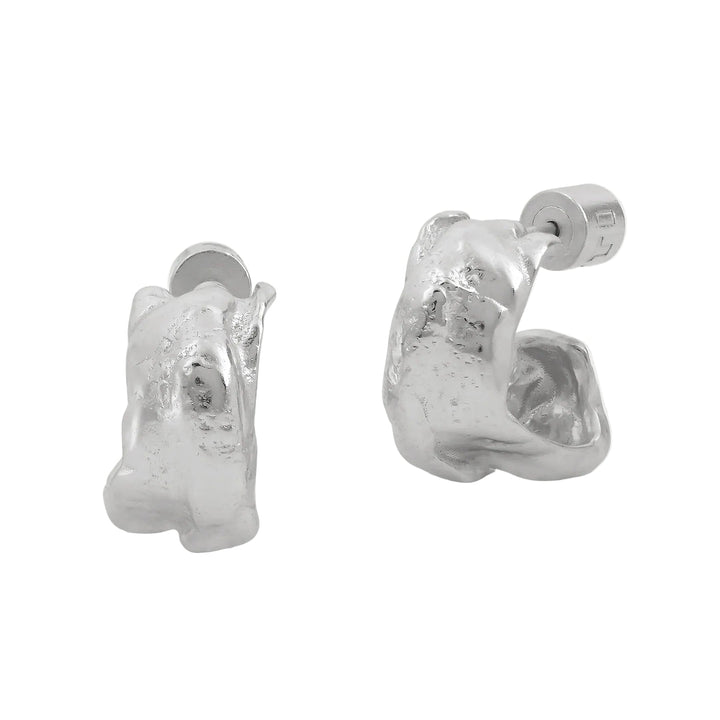 Wax Silver Textured Hoop Earrings
