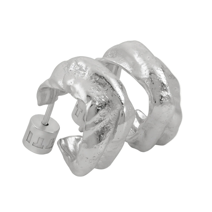 Wax Silver Textured Hoop Earrings