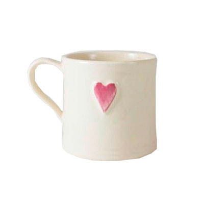 Pale pink ceramic shaker mug with heart design, 250ml capacity, from Cornucopia Home and Gift's My Gifts Trade collection.