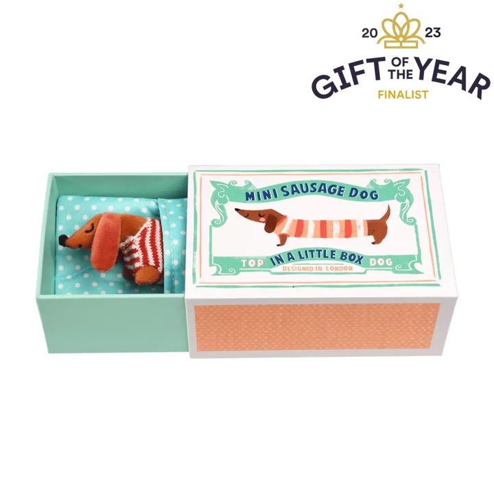 Mini sausage dog in a little box - Sausage Dog soft toy