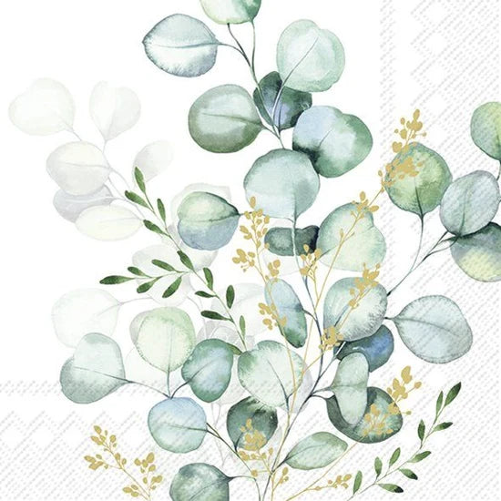 Eucalyptus Bouquet Gold Lunch Napkins