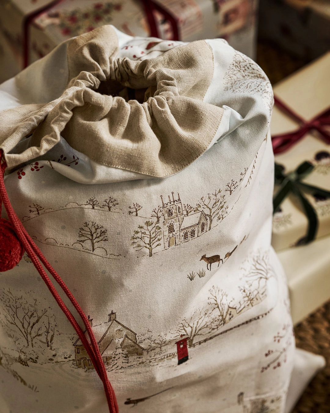 Christmas Sack - Snowy Village Scene