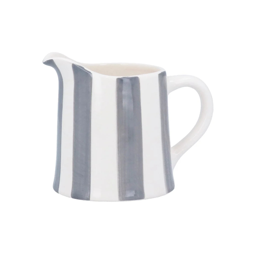 Gisela Graham grey stripe ceramic creamer jug with a classic design, ideal for serving cream or milk at the table