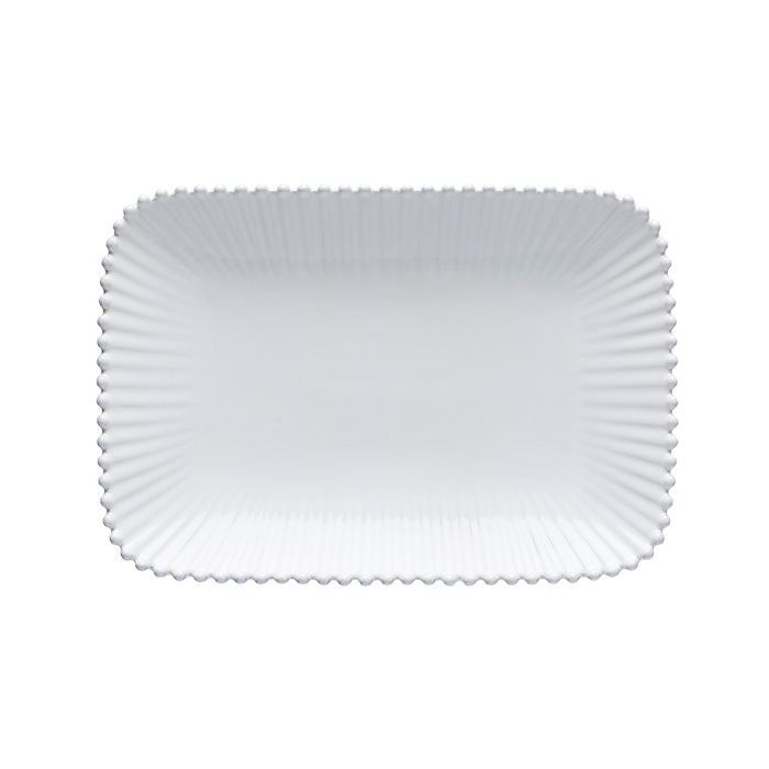 Pearl white rectangular platter by Cornucopia Home and Gift, ideal for serving appetizers or main courses in a stylish setting.