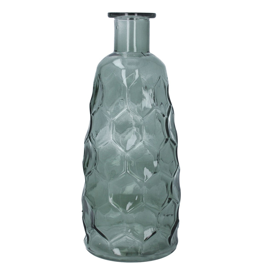 Green glass honeycomb tall vase by Gisela Graham, featuring a textured honeycomb pattern for decorative floral arrangements.