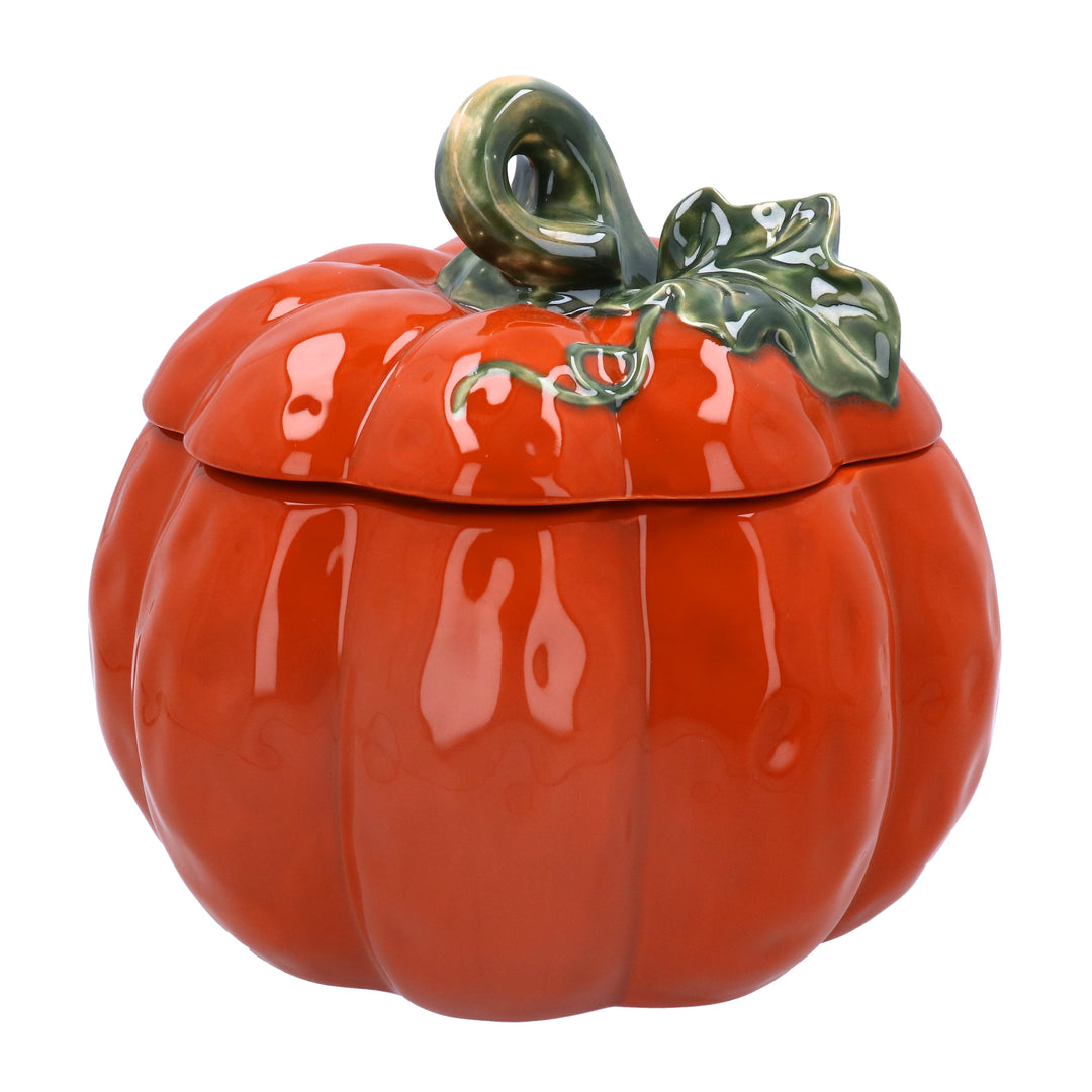 Pumpkin &amp; Vine Ceramic Pot with Lid (Large)