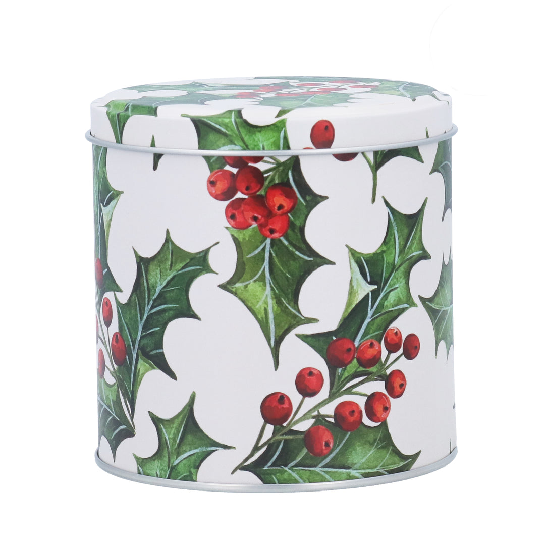 Gisela Graham Holly Chocolate Tin with festive Christmas holly design, ideal for holiday gift or decoration.