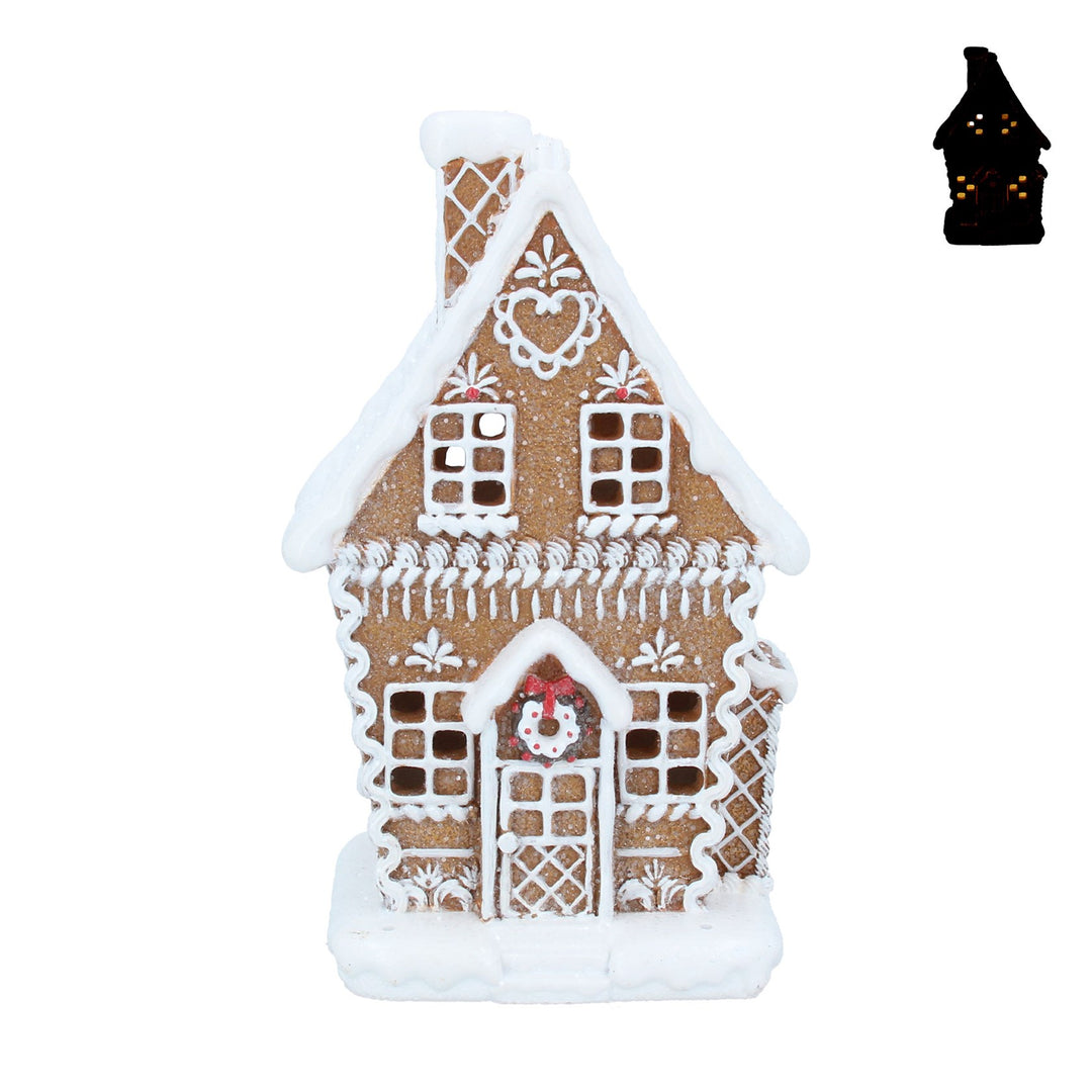 Iced Light Up Medium Gingerbread House by Gisela Graham Christmas with illuminated details, perfect for holiday decor.