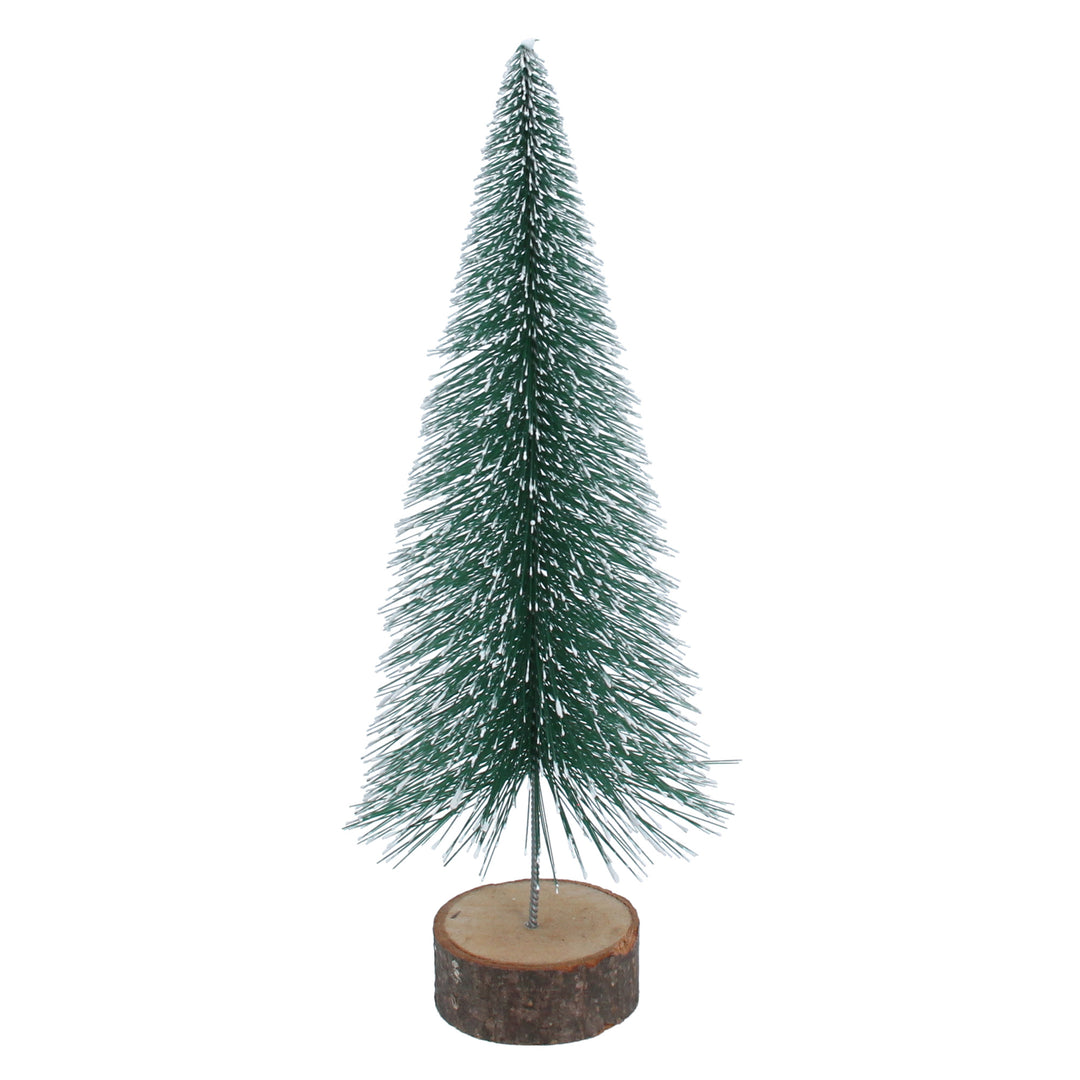 Gisela Graham Christmas snowy green bristle tree on a log, festive holiday decor by Cornucopia Home and Gift