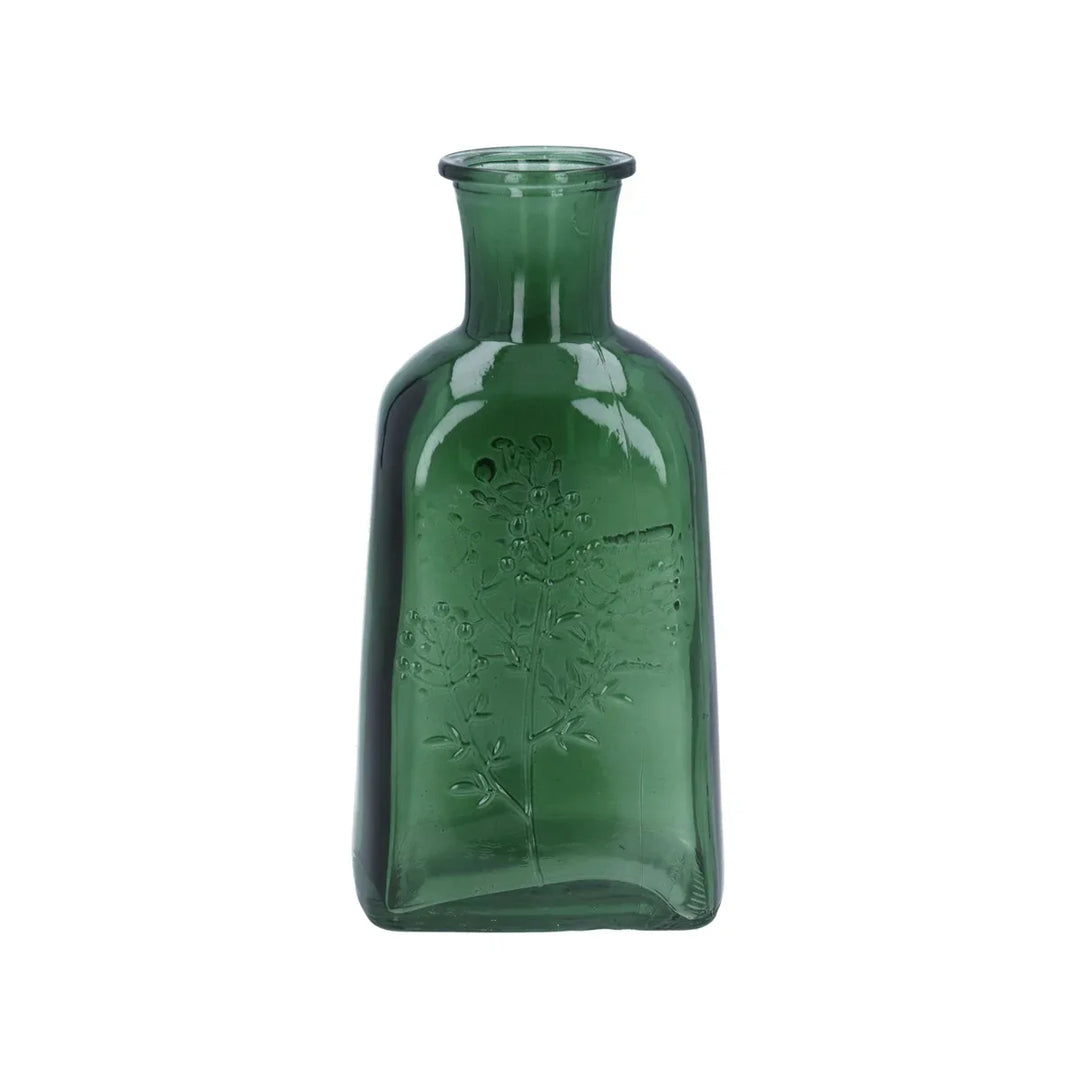 Glass Wildflower Bottle Vase - Emerald Green
