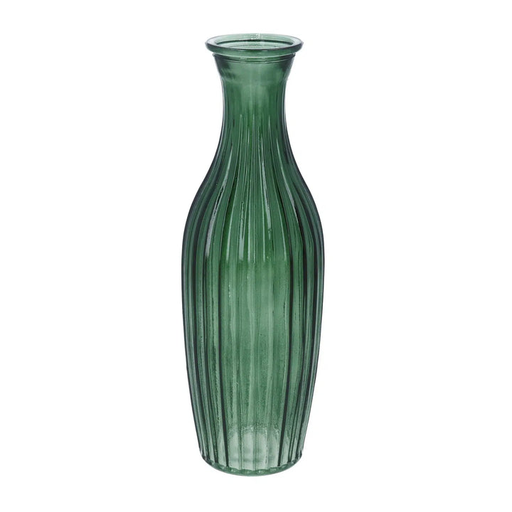 Gisela Graham Glass Ribbed Tall Slim Bud Vase - Emerald