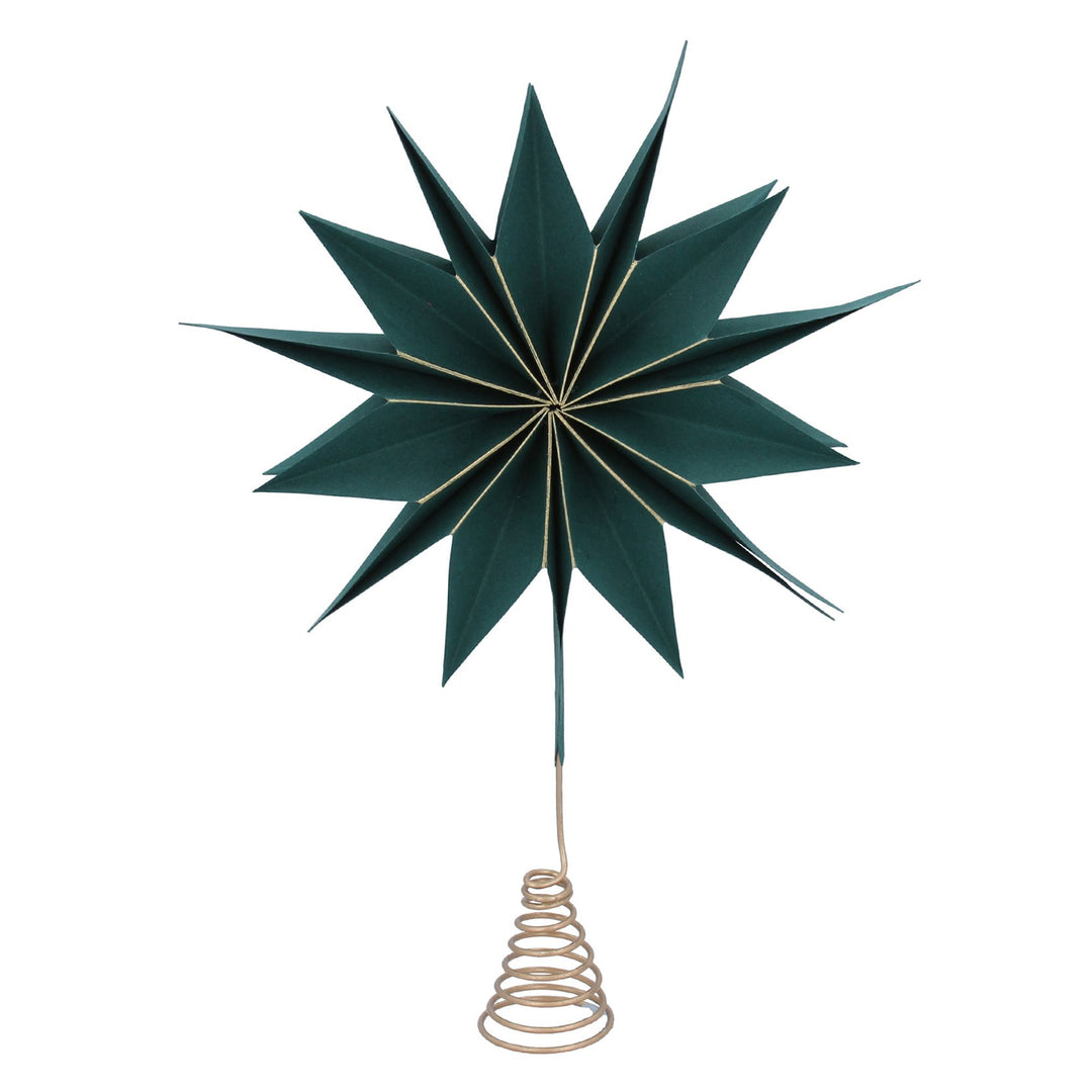Green paper and wire star tree topper for Christmas by Gisela Graham, featuring a festive star design for holiday decorating.