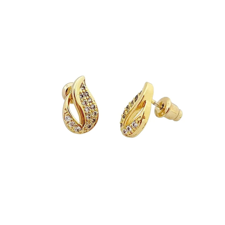 Gold drop stud earrings with diamond accents from Life Charms by Cornucopia Home and Gift, showcasing elegant jewelry design.