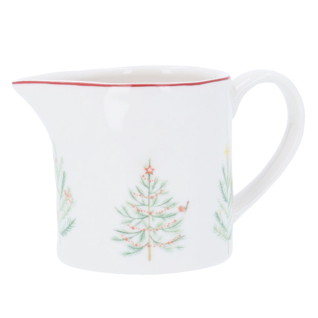 Gisela Graham Christmas Scandi Trees Stoneware Mini Jug with white and green tree design, ideal for holiday decor.