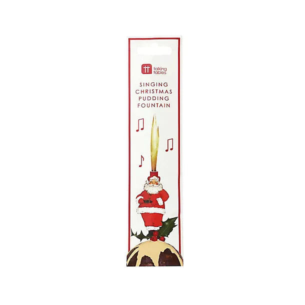 Father Christmas Singing Christmas Pudding Fountain figure by Talking Tables, featuring a festive Santa with a holiday-themed fountain display.