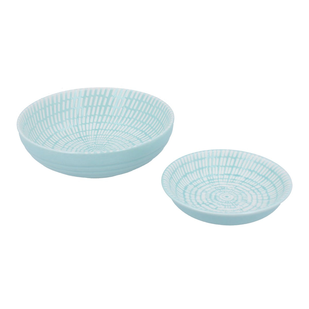 Large Porcelain Dash Round Trinket Dish - Light blue