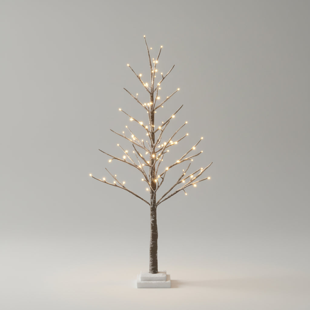 Cornucopia Home and Gift Snow Tree with Lights, 120cm, festive Christmas decoration with illuminated branches and snow-covered design.