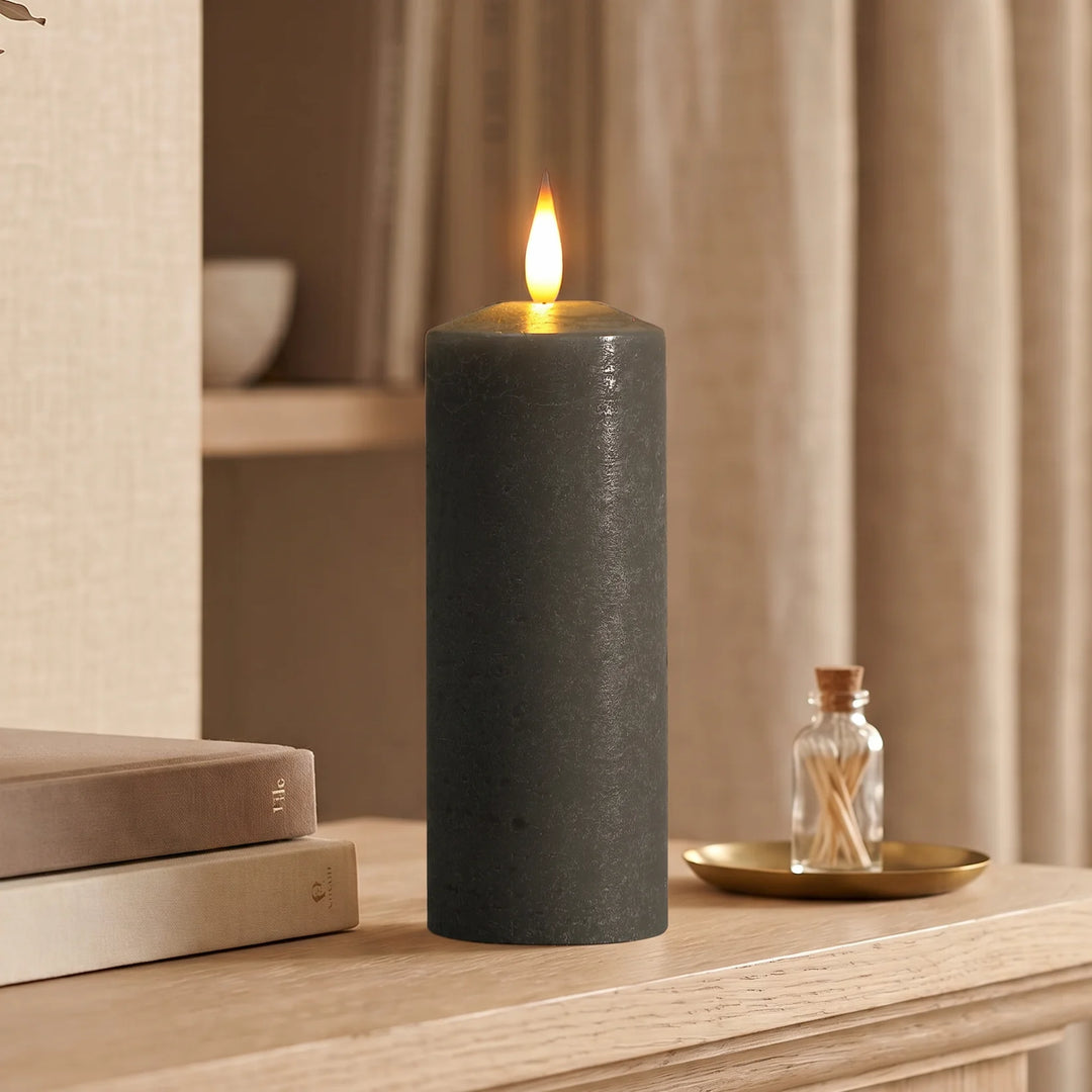 Pewter LED Pillar Candle - 20cm