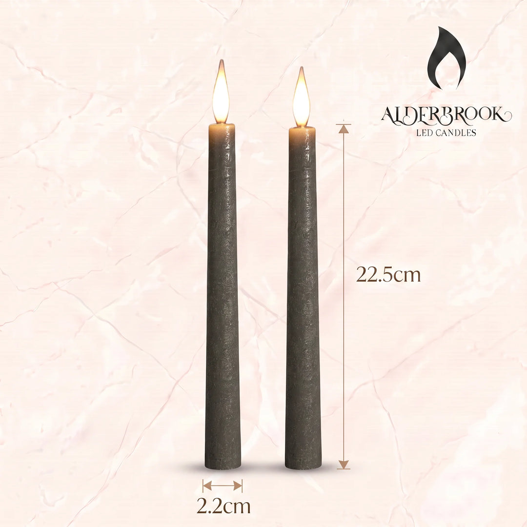 Pewter LED Taper Candles - Set of 2, 22cm