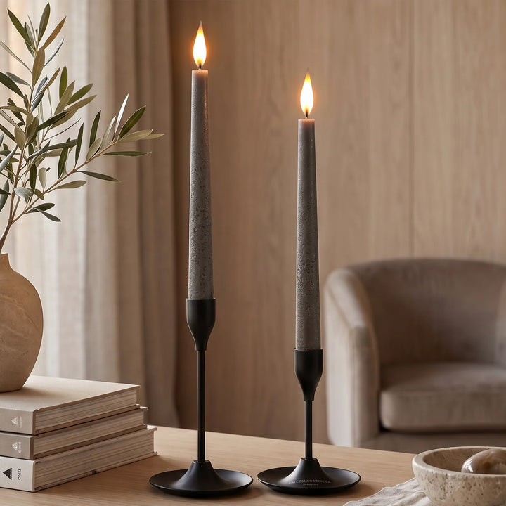 Pewter LED Taper Candles - Set of 2, 22cm