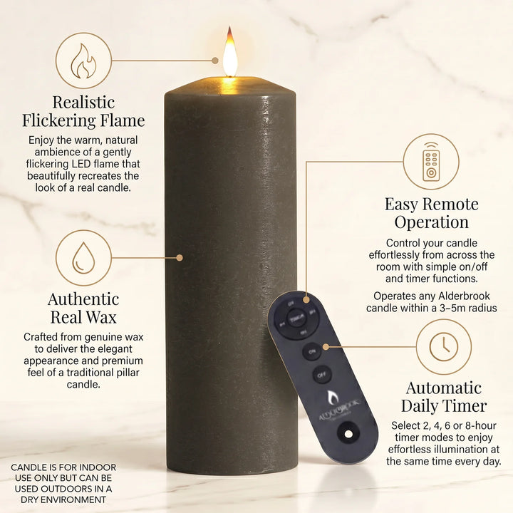 Pewter LED Taper Candles - Set of 2, 22cm