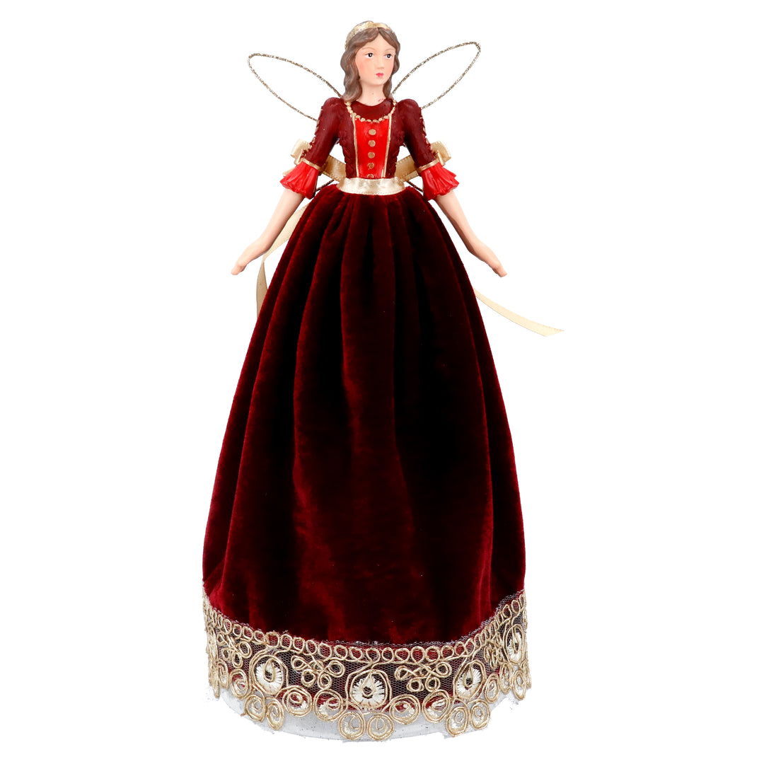 Large red velvet fairy figurine with gold lace details from Gisela Graham Christmas, perfect for holiday decorations.