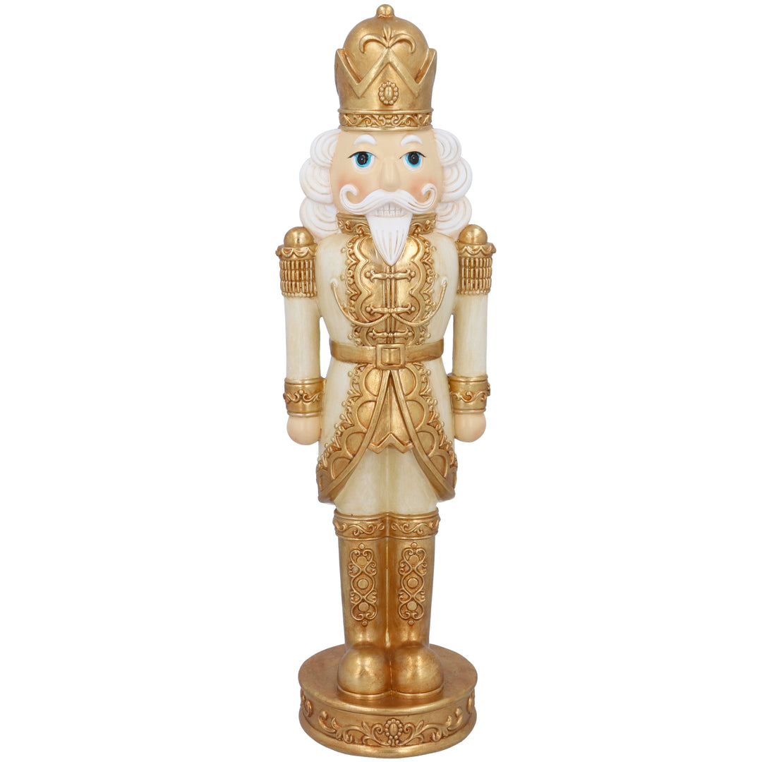 Cream gold resin nutcracker ornament, 50cm tall, from Gisela Graham Christmas collection, designed by Cornucopia Home and Gift.