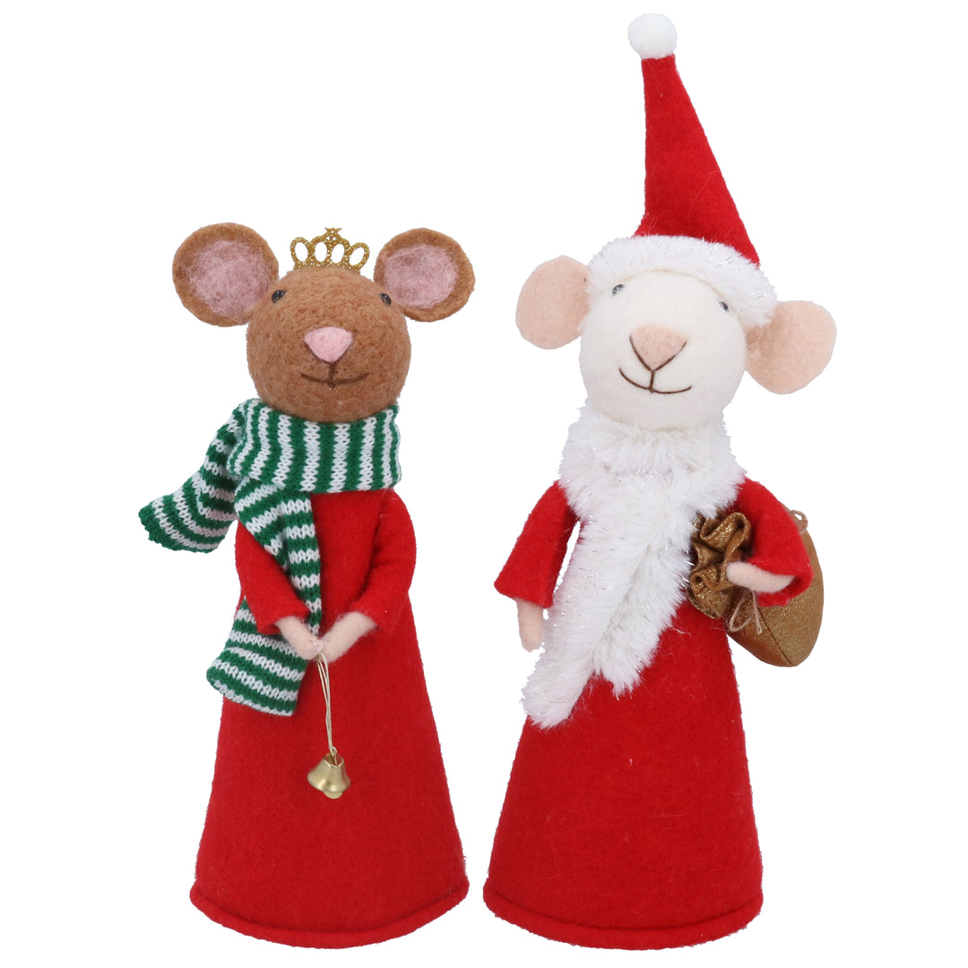 Gisela Graham mixed brown and white wool mouse tree topper with two assorted mice for Christmas decorations.