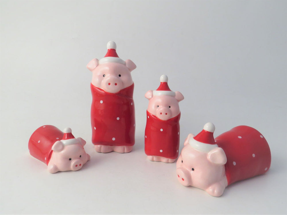 Small 9cm standing pig in blanket decorative figurine from Cornucopia Home and Gift, part of Christmas ’25 giftware collection.